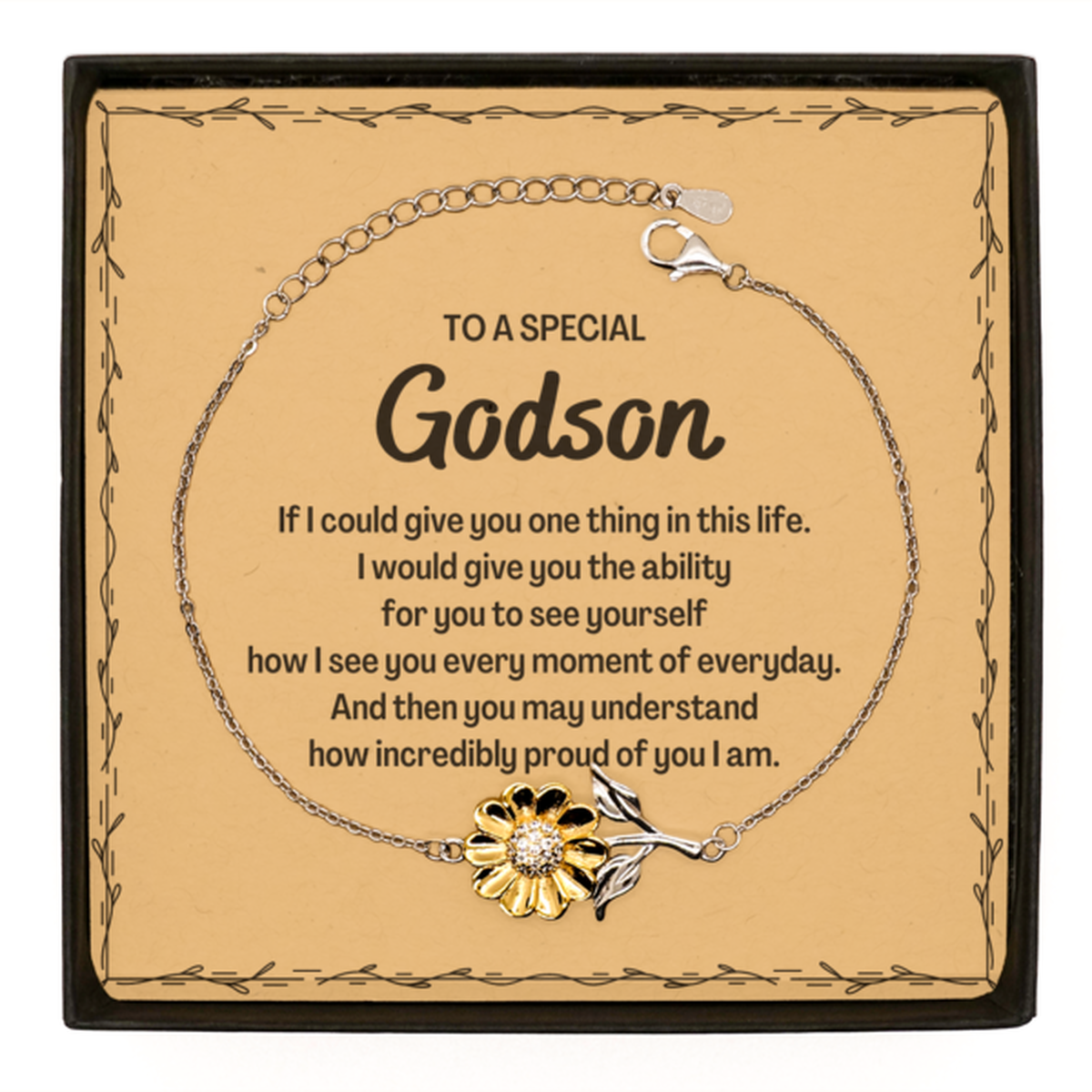 To My Godson Sunflower Bracelet, Gifts For Godson Message Card, Inspirational Gifts for Christmas Birthday, Epic Gifts for Godson To A Special Godson how incredibly proud of you I am