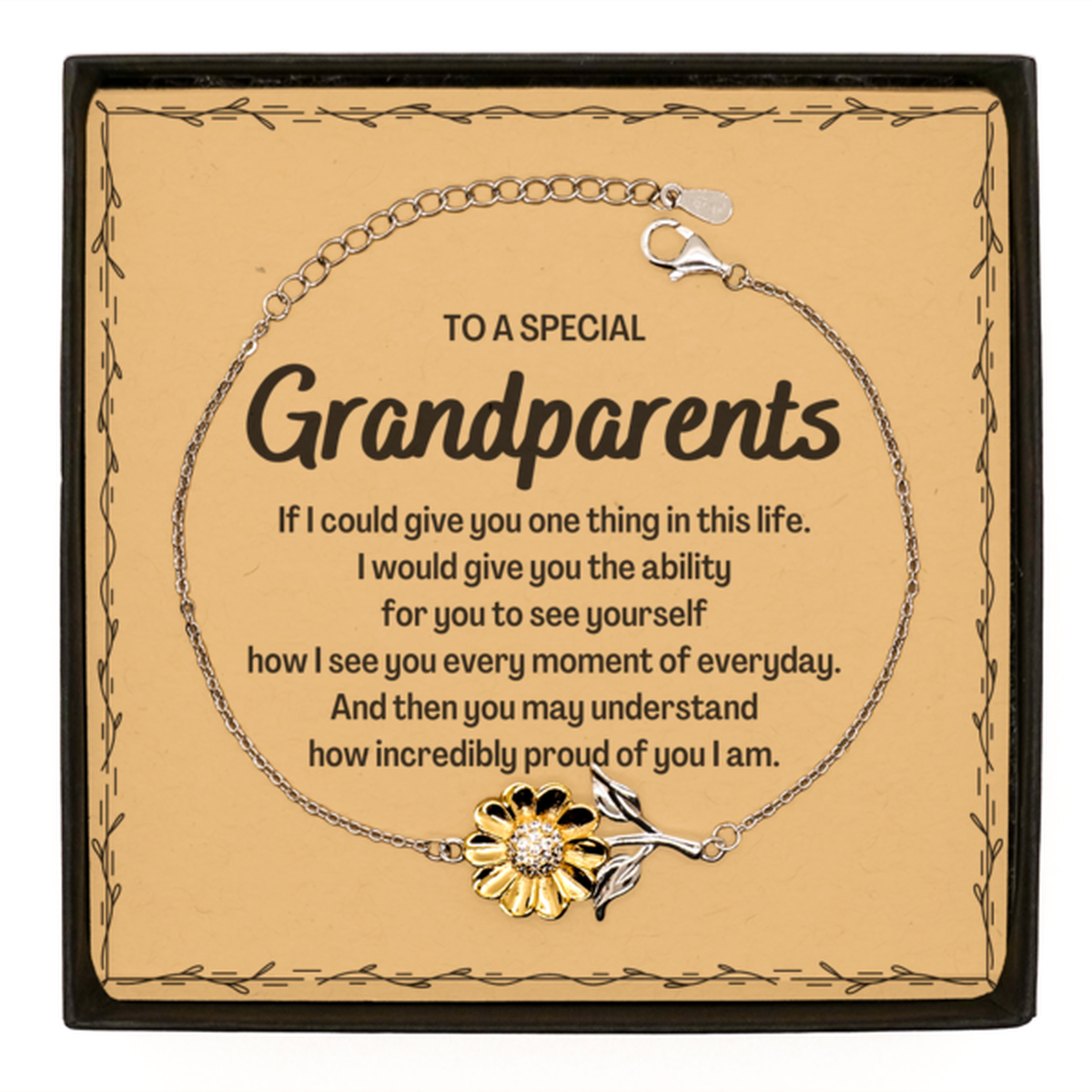 To My Grandparents Sunflower Bracelet, Gifts For Grandparents Message Card, Inspirational Gifts for Christmas Birthday, Epic Gifts for Grandparents To A Special Grandparents how incredibly proud of you I am