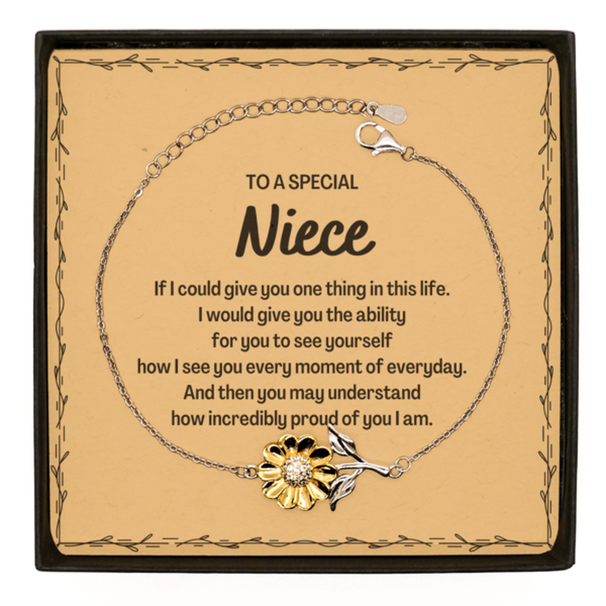 To My Niece Sunflower Bracelet, Gifts For Niece Message Card, Inspirational Gifts for Christmas Birthday, Epic Gifts for Niece To A Special Niece how incredibly proud of you I am