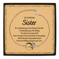 Load image into Gallery viewer, To My Sister Sunflower Bracelet, Gifts For Sister Message Card, Inspirational Gifts for Christmas Birthday, Epic Gifts for Sister To A Special Sister how incredibly proud of you I am
