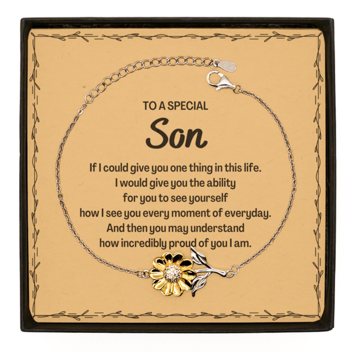 To My Son Sunflower Bracelet, Gifts For Son Message Card, Inspirational Gifts for Christmas Birthday, Epic Gifts for Son To A Special Son how incredibly proud of you I am