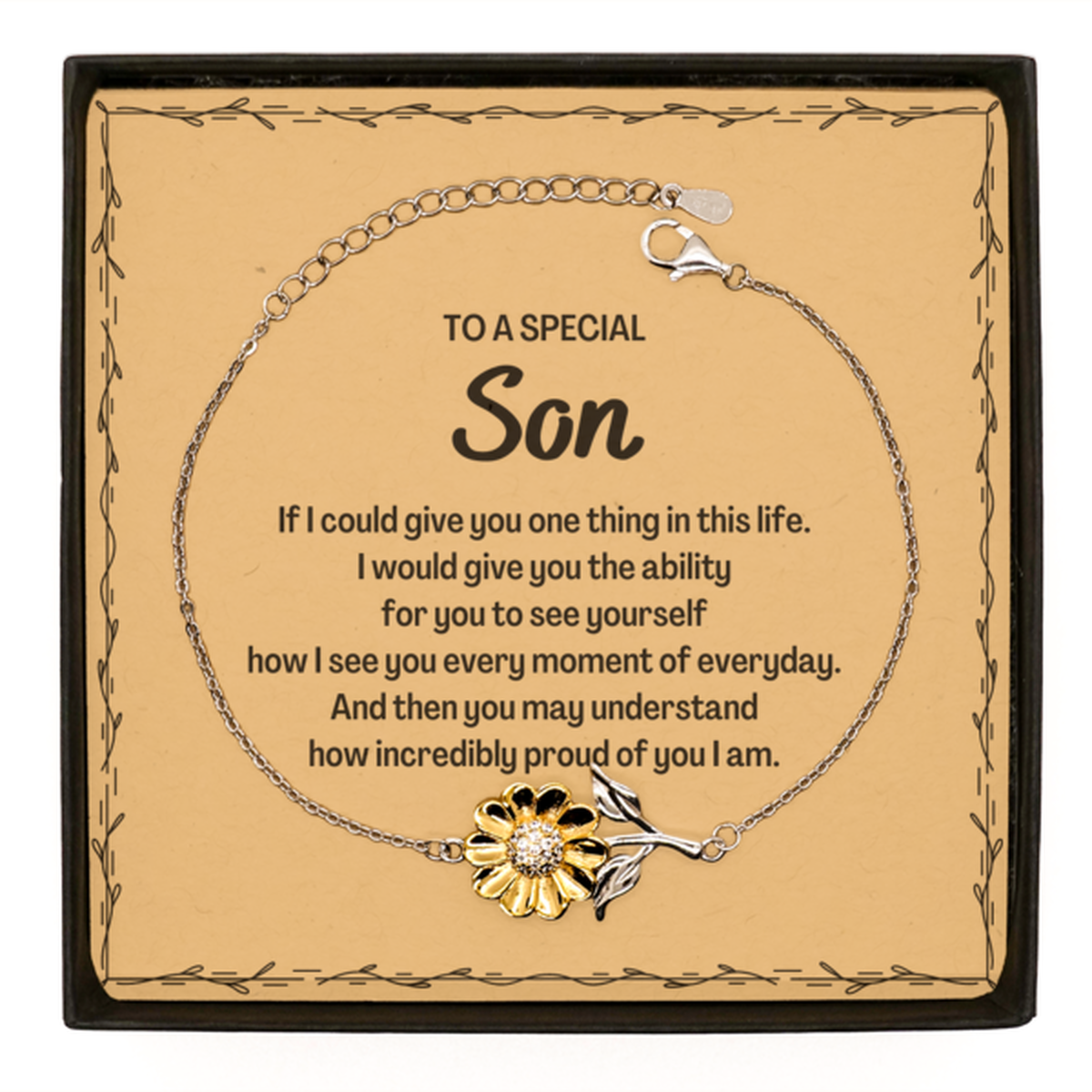 To My Son Sunflower Bracelet, Gifts For Son Message Card, Inspirational Gifts for Christmas Birthday, Epic Gifts for Son To A Special Son how incredibly proud of you I am