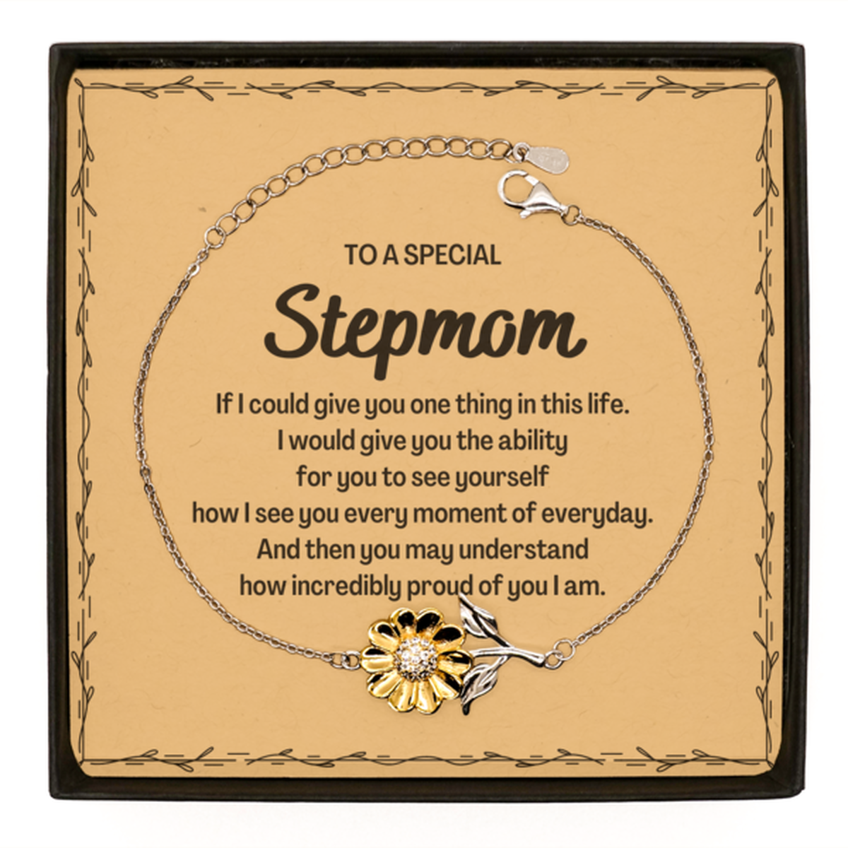 To My Stepmom Sunflower Bracelet, Gifts For Stepmom Message Card, Inspirational Gifts for Christmas Birthday, Epic Gifts for Stepmom To A Special Stepmom how incredibly proud of you I am