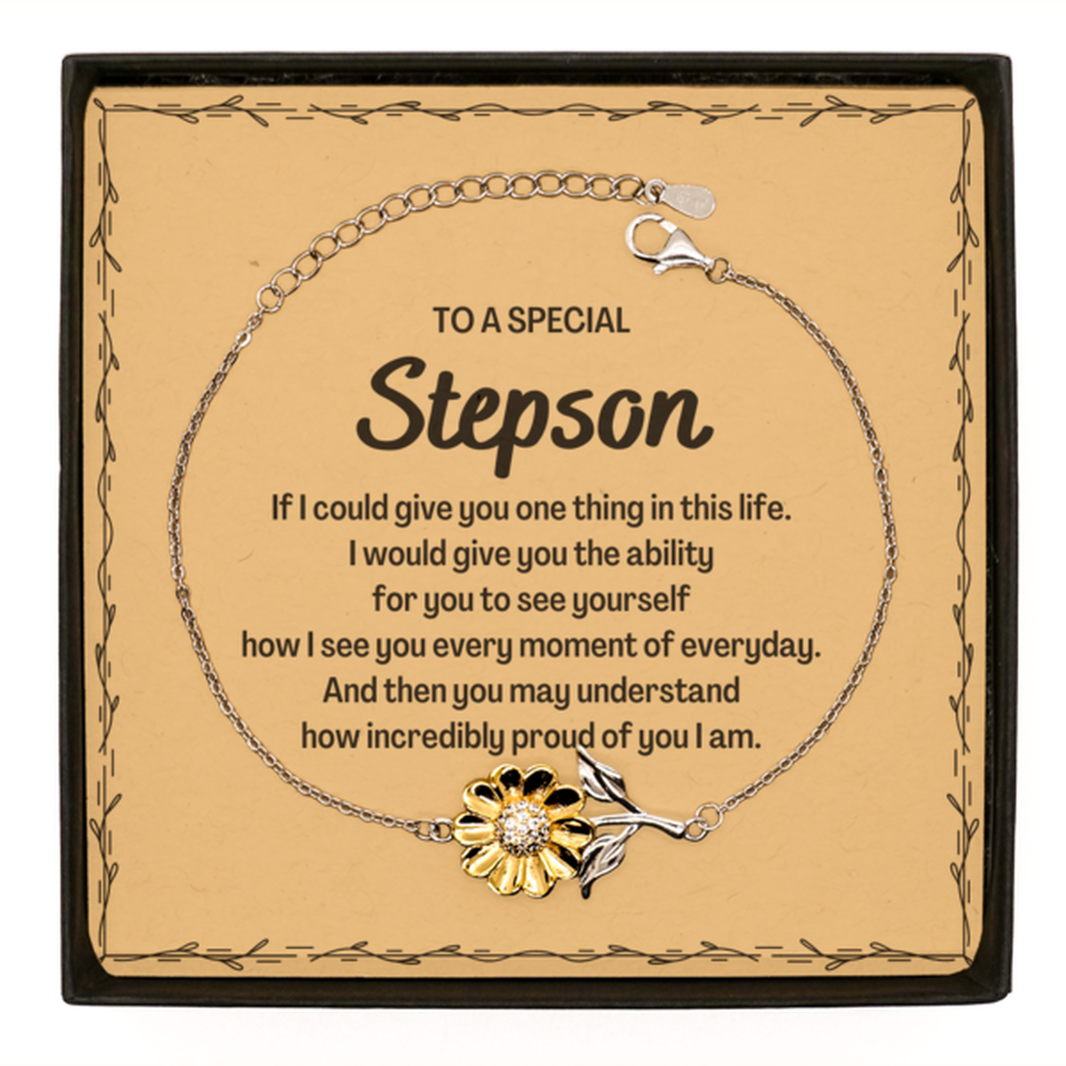 To My Stepson Sunflower Bracelet, Gifts For Stepson Message Card, Inspirational Gifts for Christmas Birthday, Epic Gifts for Stepson To A Special Stepson how incredibly proud of you I am