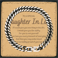 Load image into Gallery viewer, To My Daughter In Law Cuban Link Chain Bracelet, Gifts For Daughter In Law Message Card, Inspirational Gifts for Christmas Birthday, Epic Gifts for Daughter In Law To A Special Daughter In Law how incredibly proud of you I am
