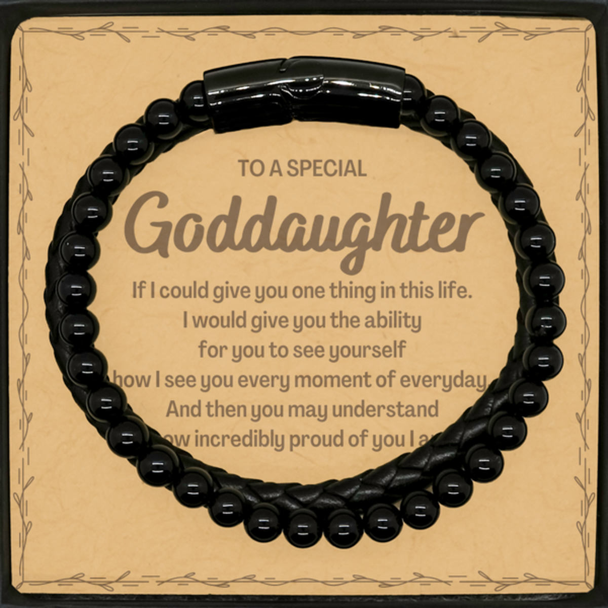 To My Goddaughter Stone Leather Bracelets, Gifts For Goddaughter Message Card, Inspirational Gifts for Christmas Birthday, Epic Gifts for Goddaughter To A Special Goddaughter how incredibly proud of you I am