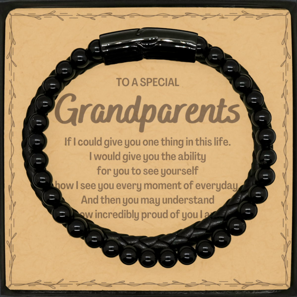 To My Grandparents Stone Leather Bracelets, Gifts For Grandparents Message Card, Inspirational Gifts for Christmas Birthday, Epic Gifts for Grandparents To A Special Grandparents how incredibly proud of you I am