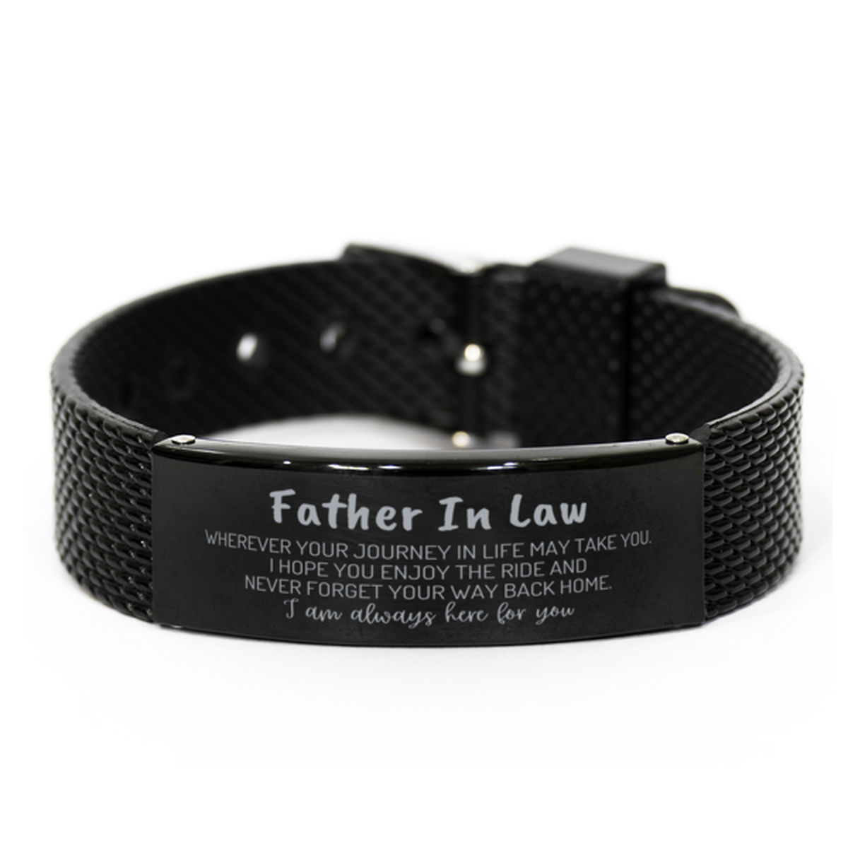 Father In Law wherever your journey in life may take you, I am always here for you Father In Law Black Shark Mesh Bracelet, Awesome Christmas Gifts For Father In Law, Father In Law Birthday Gifts for Men Women Family Loved One