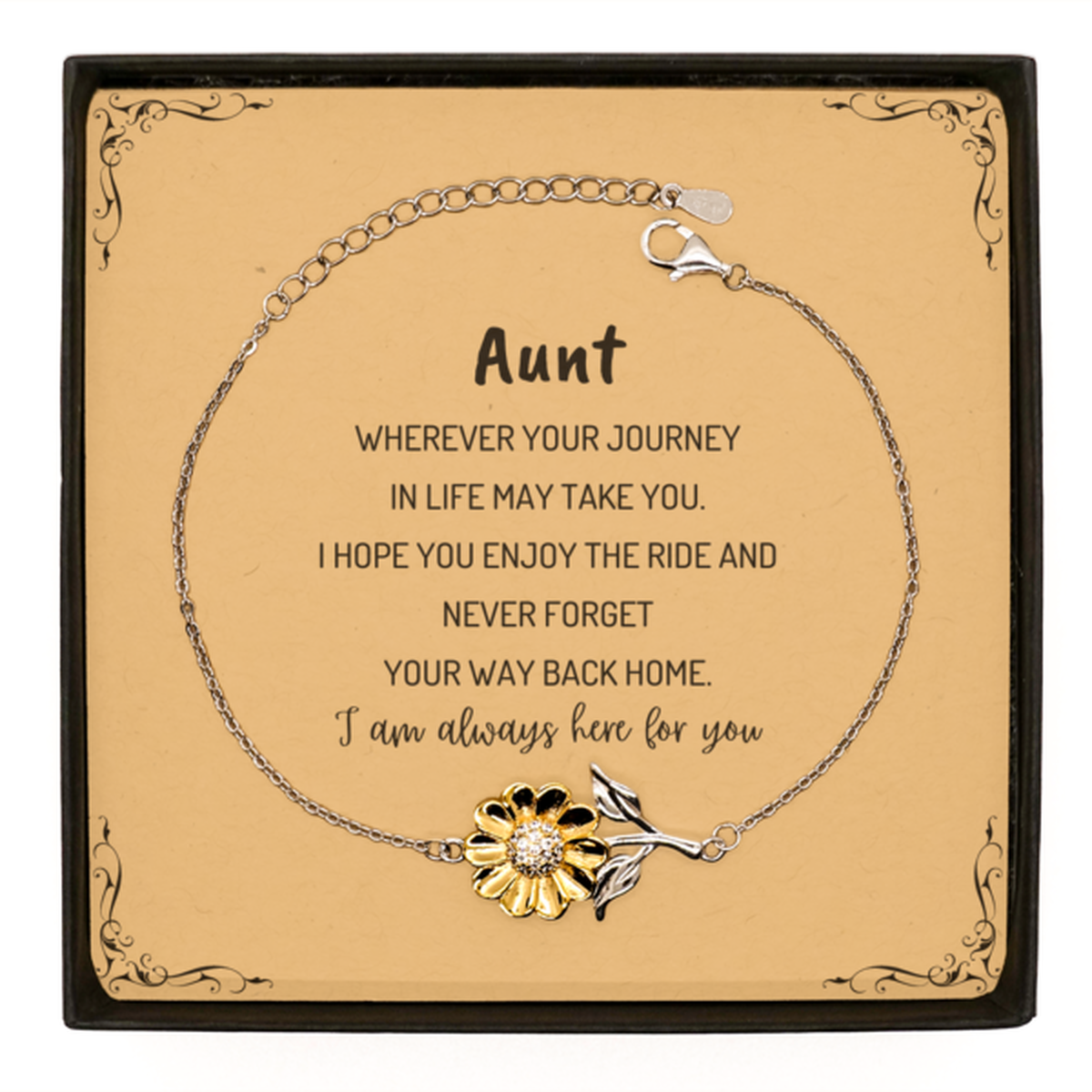 Aunt wherever your journey in life may take you, I am always here for you Aunt Sunflower Bracelet, Awesome Christmas Gifts For Aunt Message Card, Aunt Birthday Gifts for Men Women Family Loved One