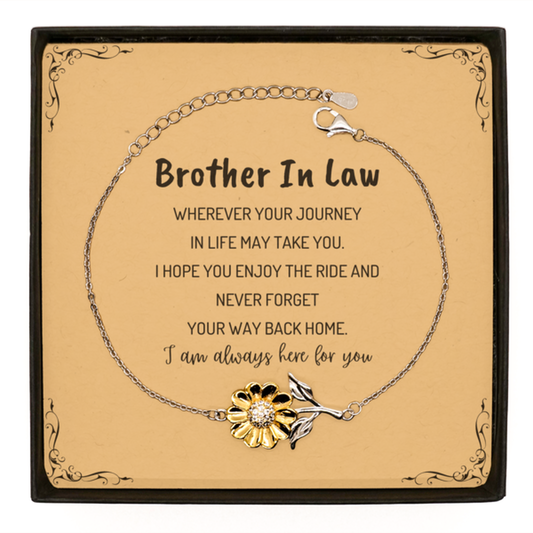 Brother In Law wherever your journey in life may take you, I am always here for you Brother In Law Sunflower Bracelet, Awesome Christmas Gifts For Brother In Law Message Card, Brother In Law Birthday Gifts for Men Women Family Loved One