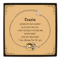 Load image into Gallery viewer, Cousin wherever your journey in life may take you, I am always here for you Cousin Sunflower Bracelet, Awesome Christmas Gifts For Cousin Message Card, Cousin Birthday Gifts for Men Women Family Loved One
