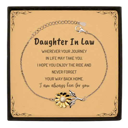 Daughter In Law wherever your journey in life may take you, I am always here for you Daughter In Law Sunflower Bracelet, Awesome Christmas Gifts For Daughter In Law Message Card, Daughter In Law Birthday Gifts for Men Women Family Loved One