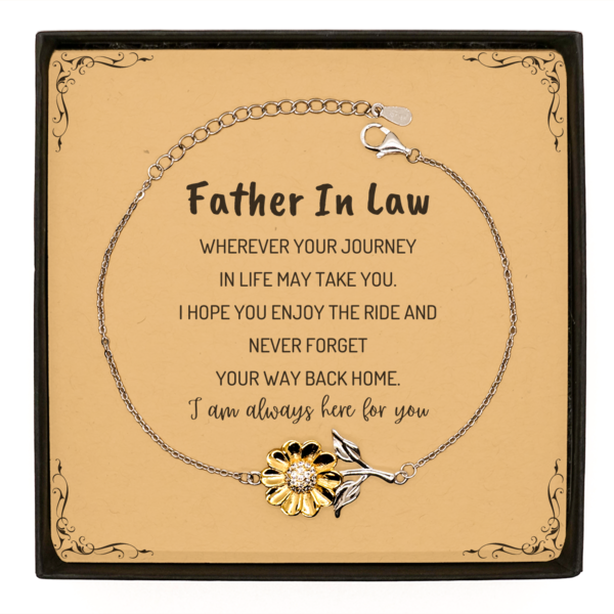 Father In Law wherever your journey in life may take you, I am always here for you Father In Law Sunflower Bracelet, Awesome Christmas Gifts For Father In Law Message Card, Father In Law Birthday Gifts for Men Women Family Loved One