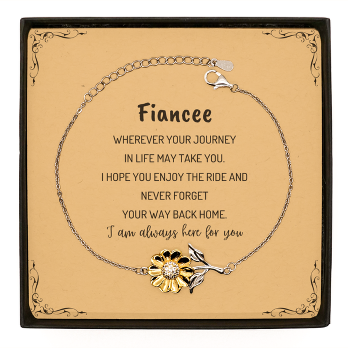 Fiancee wherever your journey in life may take you, I am always here for you Fiancee Sunflower Bracelet, Awesome Christmas Gifts For Fiancee Message Card, Fiancee Birthday Gifts for Men Women Family Loved One