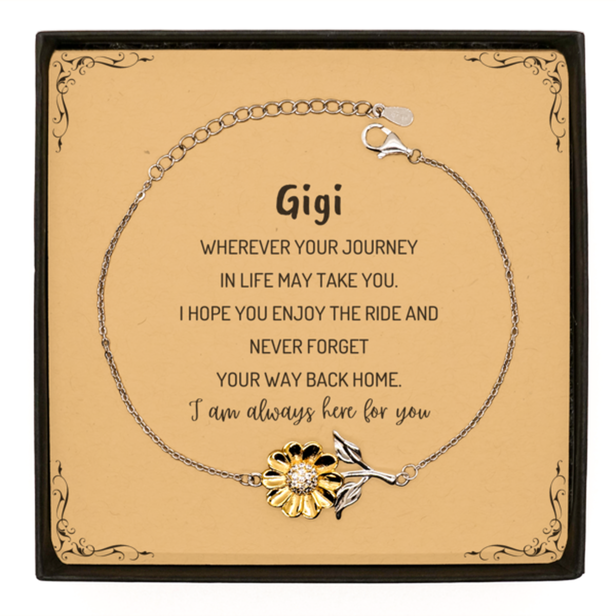 Gigi wherever your journey in life may take you, I am always here for you Gigi Sunflower Bracelet, Awesome Christmas Gifts For Gigi Message Card, Gigi Birthday Gifts for Men Women Family Loved One