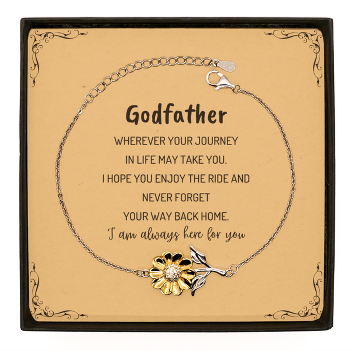 Godfather wherever your journey in life may take you, I am always here for you Godfather Sunflower Bracelet, Awesome Christmas Gifts For Godfather Message Card, Godfather Birthday Gifts for Men Women Family Loved One