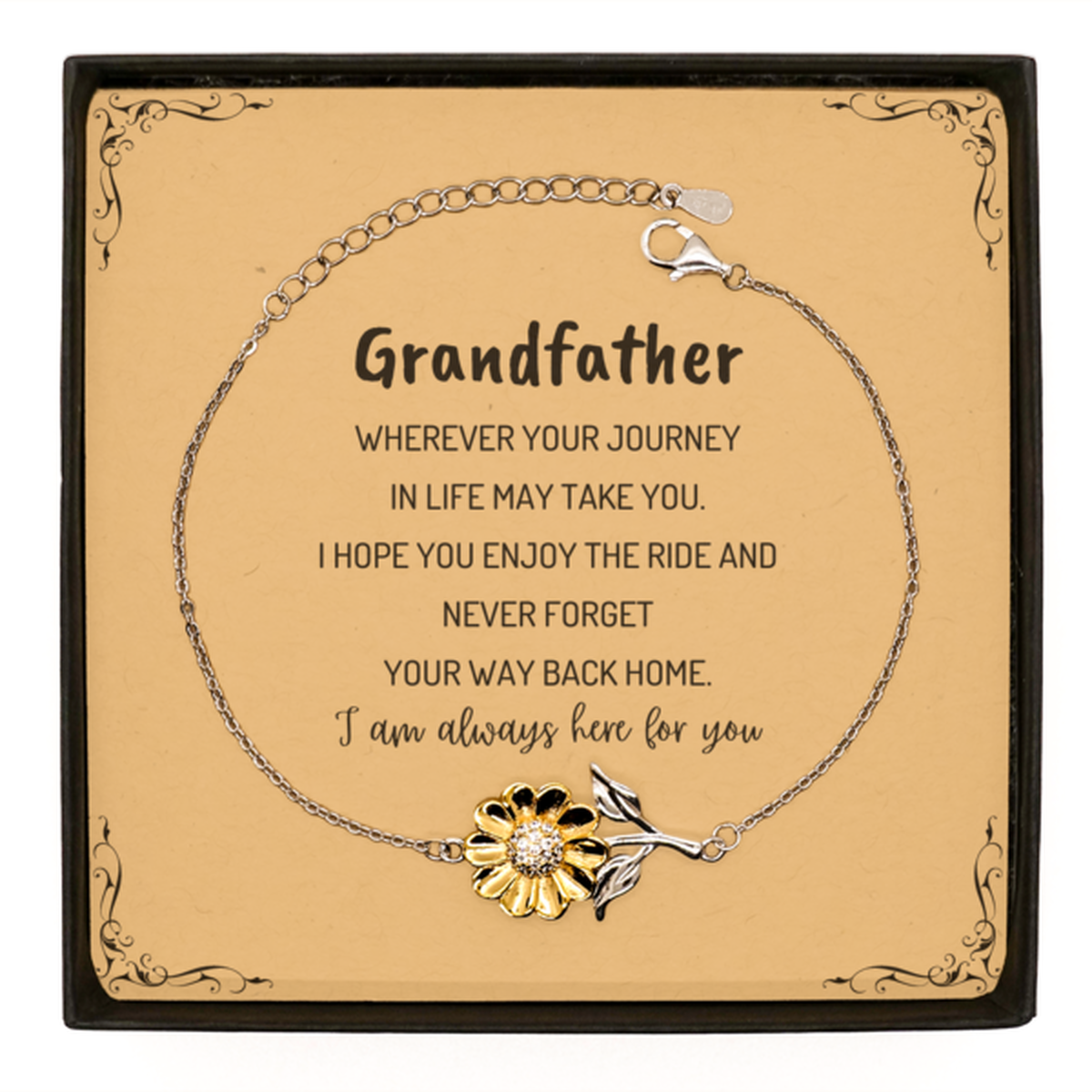 Grandfather wherever your journey in life may take you, I am always here for you Grandfather Sunflower Bracelet, Awesome Christmas Gifts For Grandfather Message Card, Grandfather Birthday Gifts for Men Women Family Loved One