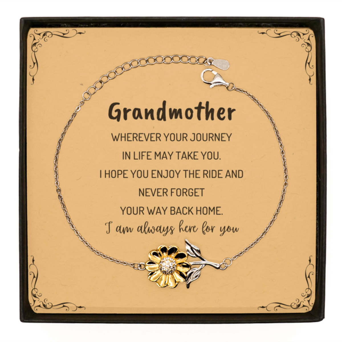Grandmother wherever your journey in life may take you, I am always here for you Grandmother Sunflower Bracelet, Awesome Christmas Gifts For Grandmother Message Card, Grandmother Birthday Gifts for Men Women Family Loved One