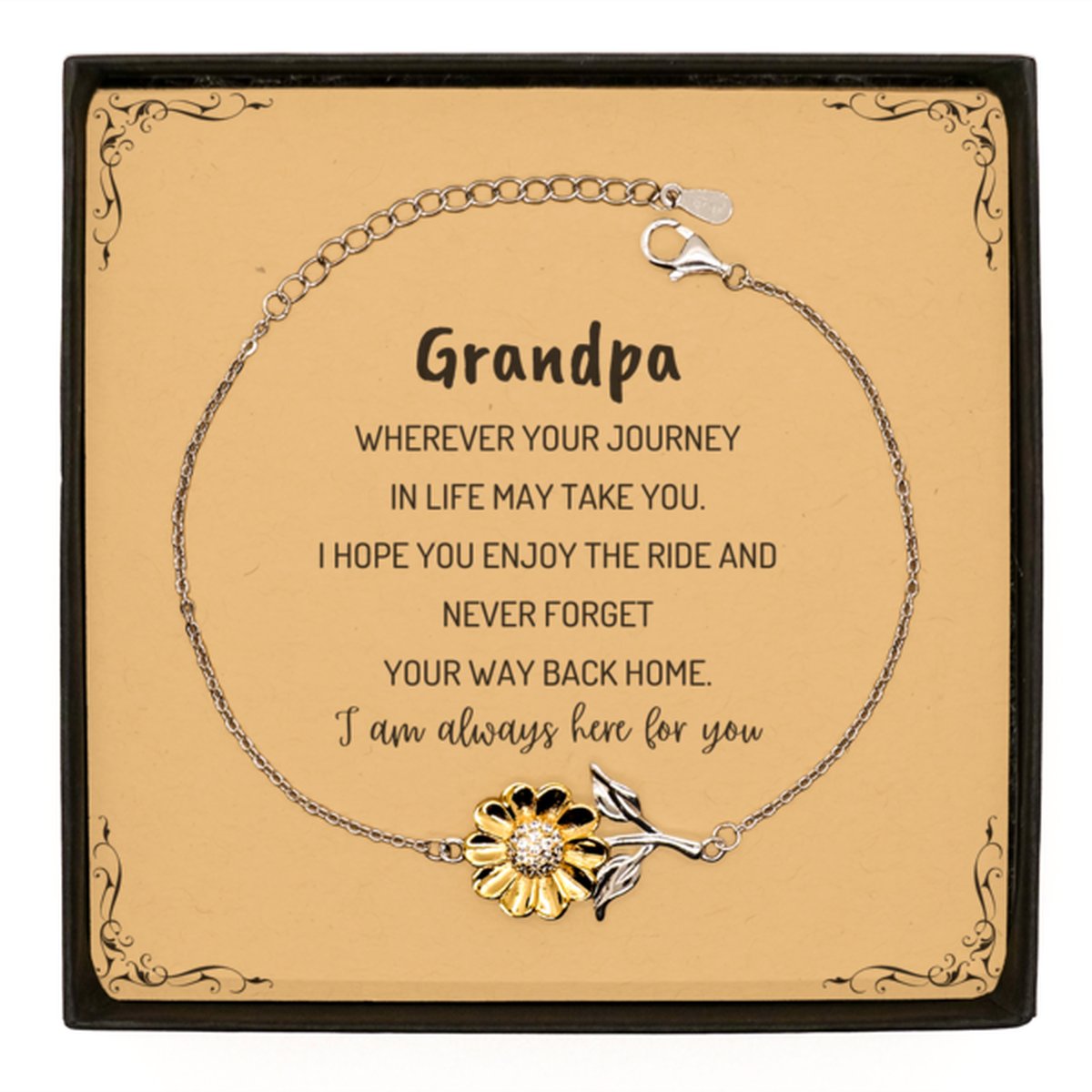 Grandpa wherever your journey in life may take you, I am always here for you Grandpa Sunflower Bracelet, Awesome Christmas Gifts For Grandpa Message Card, Grandpa Birthday Gifts for Men Women Family Loved One