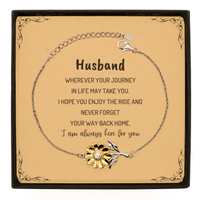 Load image into Gallery viewer, Husband wherever your journey in life may take you, I am always here for you Husband Sunflower Bracelet, Awesome Christmas Gifts For Husband Message Card, Husband Birthday Gifts for Men Women Family Loved One

