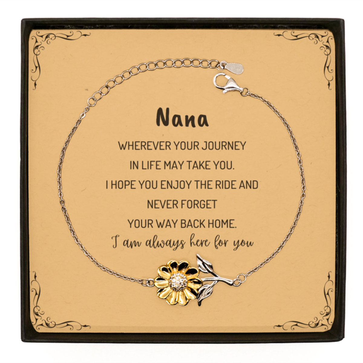Nana wherever your journey in life may take you, I am always here for you Nana Sunflower Bracelet, Awesome Christmas Gifts For Nana Message Card, Nana Birthday Gifts for Men Women Family Loved One