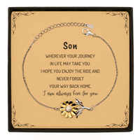 Load image into Gallery viewer, Son wherever your journey in life may take you, I am always here for you Son Sunflower Bracelet, Awesome Christmas Gifts For Son Message Card, Son Birthday Gifts for Men Women Family Loved One
