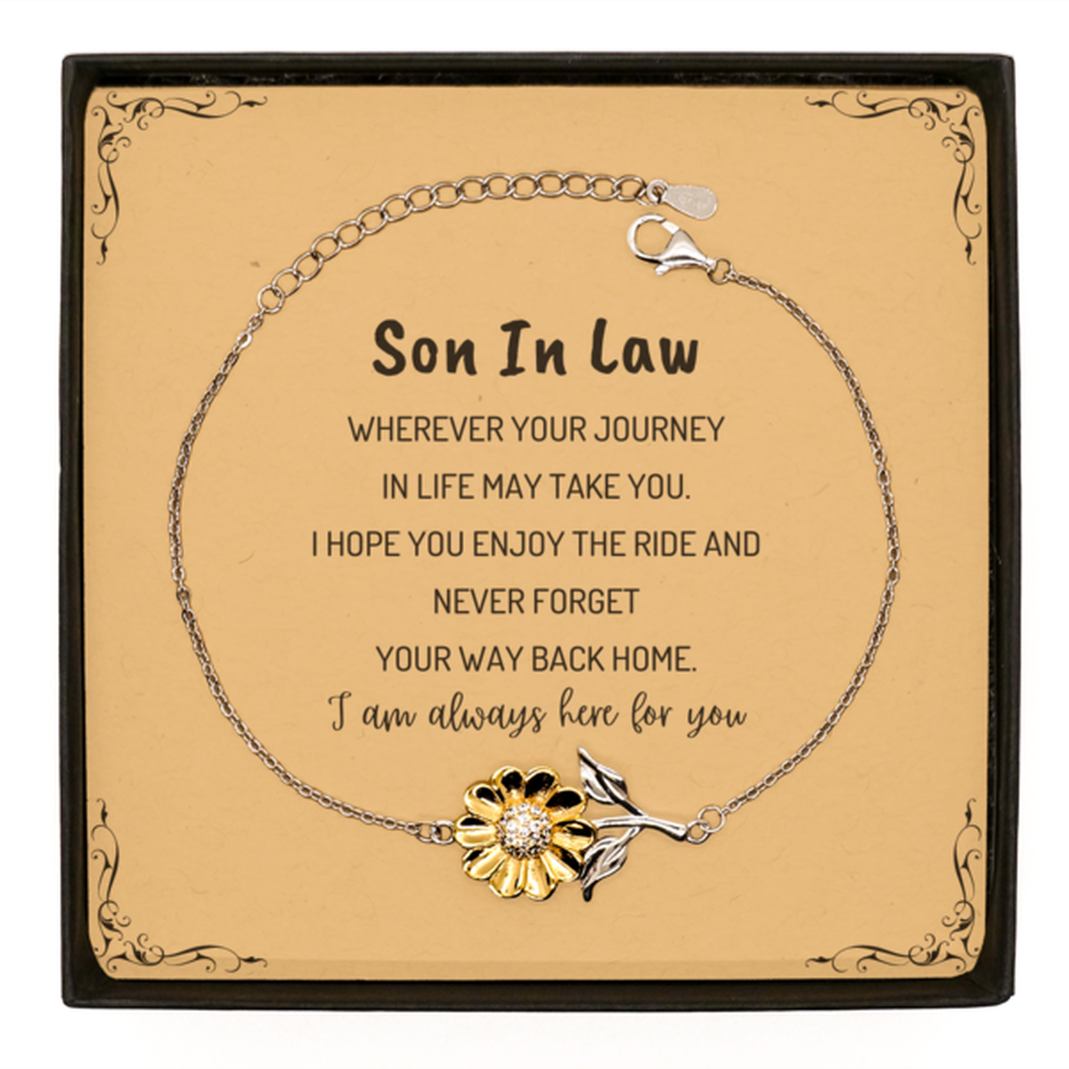 Son In Law wherever your journey in life may take you, I am always here for you Son In Law Sunflower Bracelet, Awesome Christmas Gifts For Son In Law Message Card, Son In Law Birthday Gifts for Men Women Family Loved One