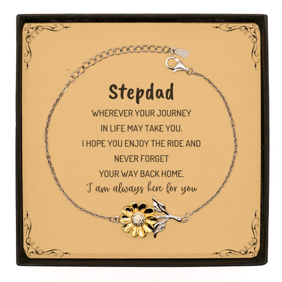 Stepdad wherever your journey in life may take you, I am always here for you Stepdad Sunflower Bracelet, Awesome Christmas Gifts For Stepdad Message Card, Stepdad Birthday Gifts for Men Women Family Loved One