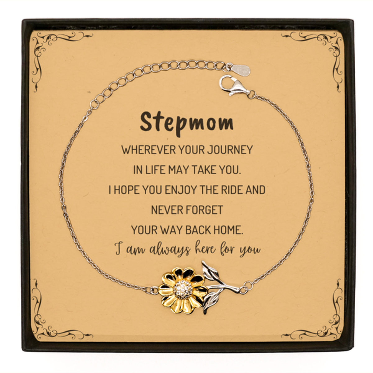 Stepmom wherever your journey in life may take you, I am always here for you Stepmom Sunflower Bracelet, Awesome Christmas Gifts For Stepmom Message Card, Stepmom Birthday Gifts for Men Women Family Loved One