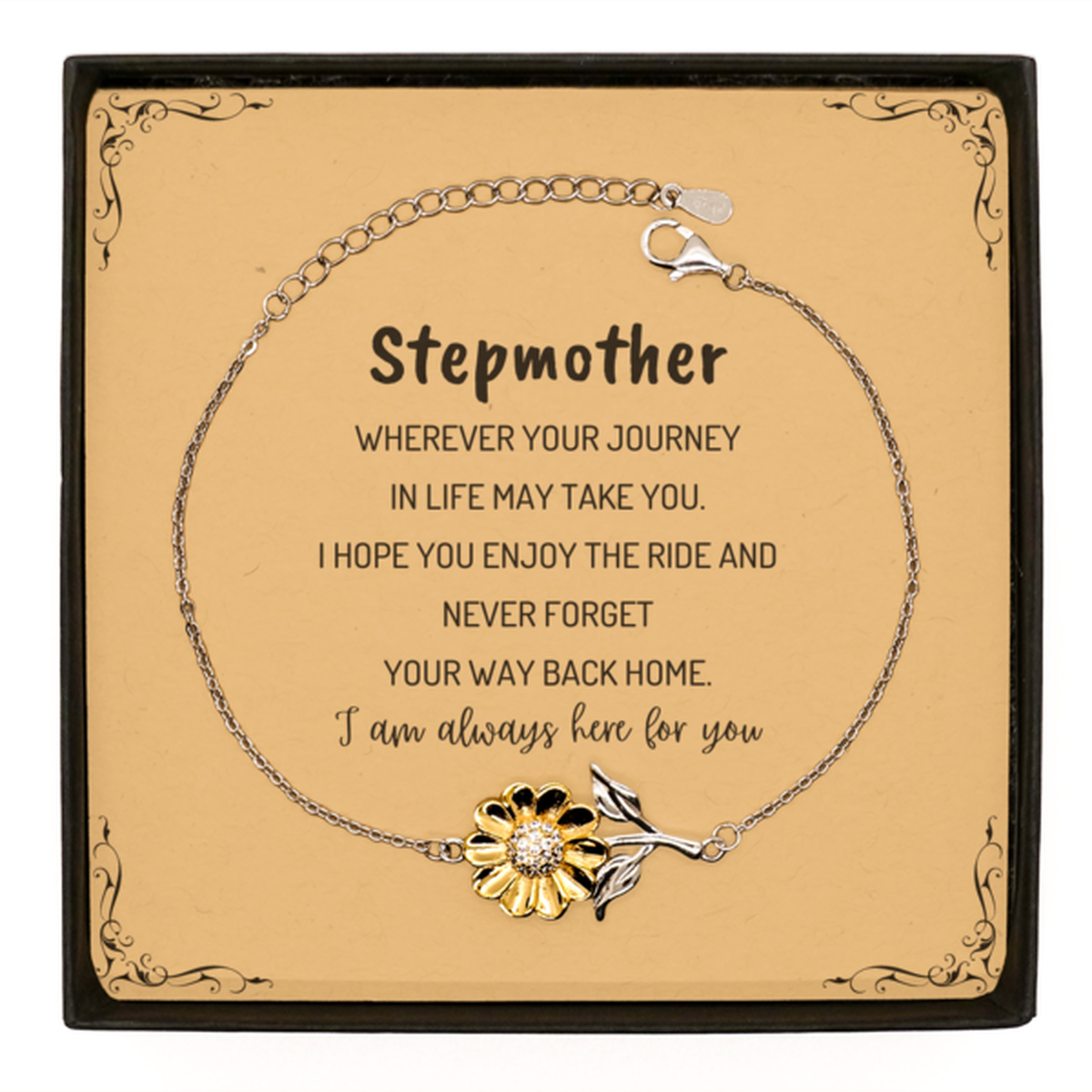 Stepmother wherever your journey in life may take you, I am always here for you Stepmother Sunflower Bracelet, Awesome Christmas Gifts For Stepmother Message Card, Stepmother Birthday Gifts for Men Women Family Loved One