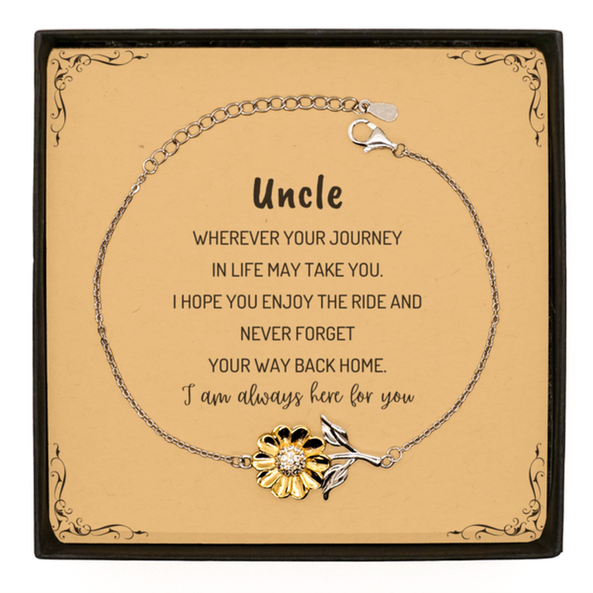 Uncle wherever your journey in life may take you, I am always here for you Uncle Sunflower Bracelet, Awesome Christmas Gifts For Uncle Message Card, Uncle Birthday Gifts for Men Women Family Loved One