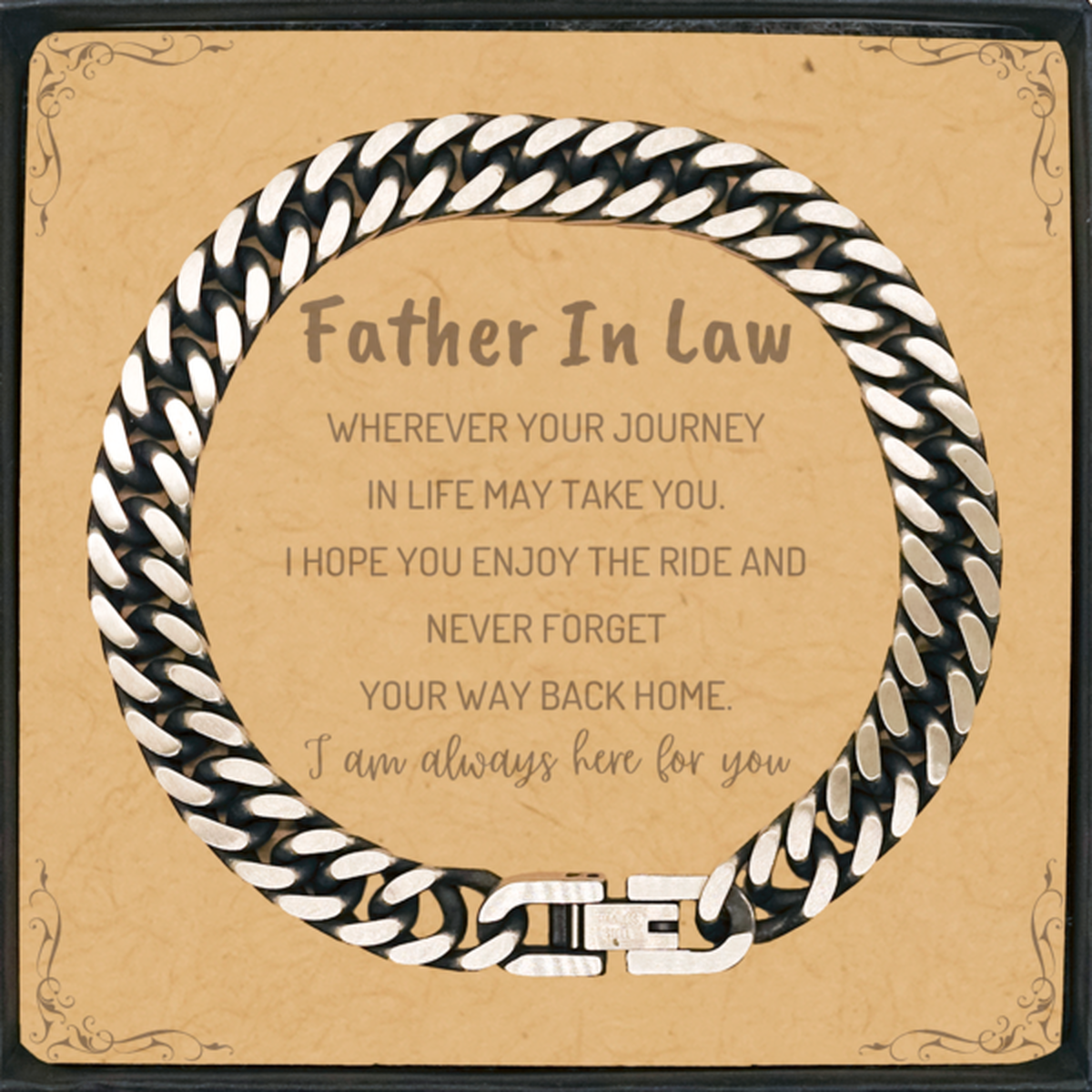 Father In Law wherever your journey in life may take you, I am always here for you Father In Law Cuban Link Chain Bracelet, Awesome Christmas Gifts For Father In Law Message Card, Father In Law Birthday Gifts for Men Women Family Loved One