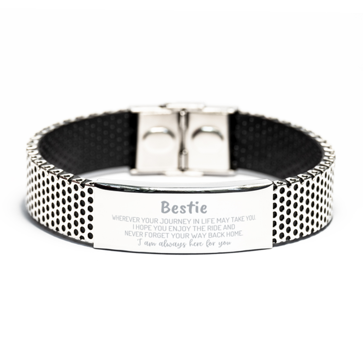 Bestie wherever your journey in life may take you, I am always here for you Bestie Stainless Steel Bracelet, Awesome Christmas Gifts For Bestie, Bestie Birthday Gifts for Men Women Family Loved One