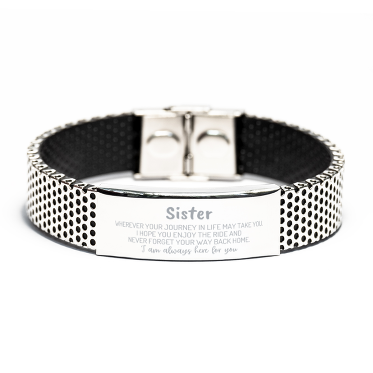 Sister wherever your journey in life may take you, I am always here for you Sister Stainless Steel Bracelet, Awesome Christmas Gifts For Sister, Sister Birthday Gifts for Men Women Family Loved One