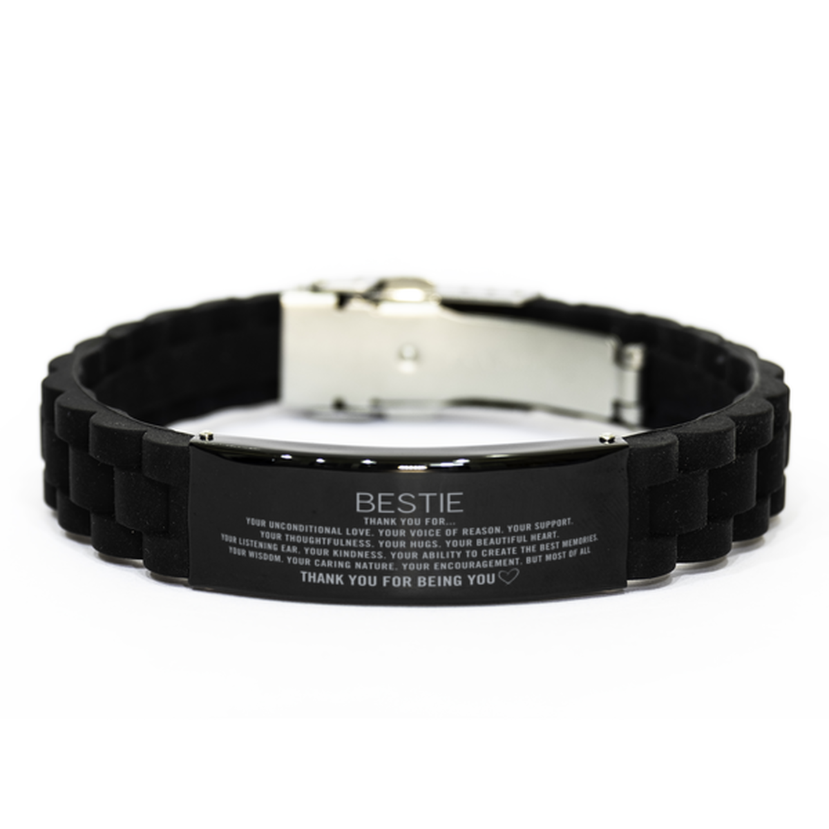 Bestie Black Glidelock Clasp Bracelet Custom, Engraved Gifts For Bestie Christmas Graduation Birthday Gifts for Men Women Bestie Thank you for Your unconditional love
