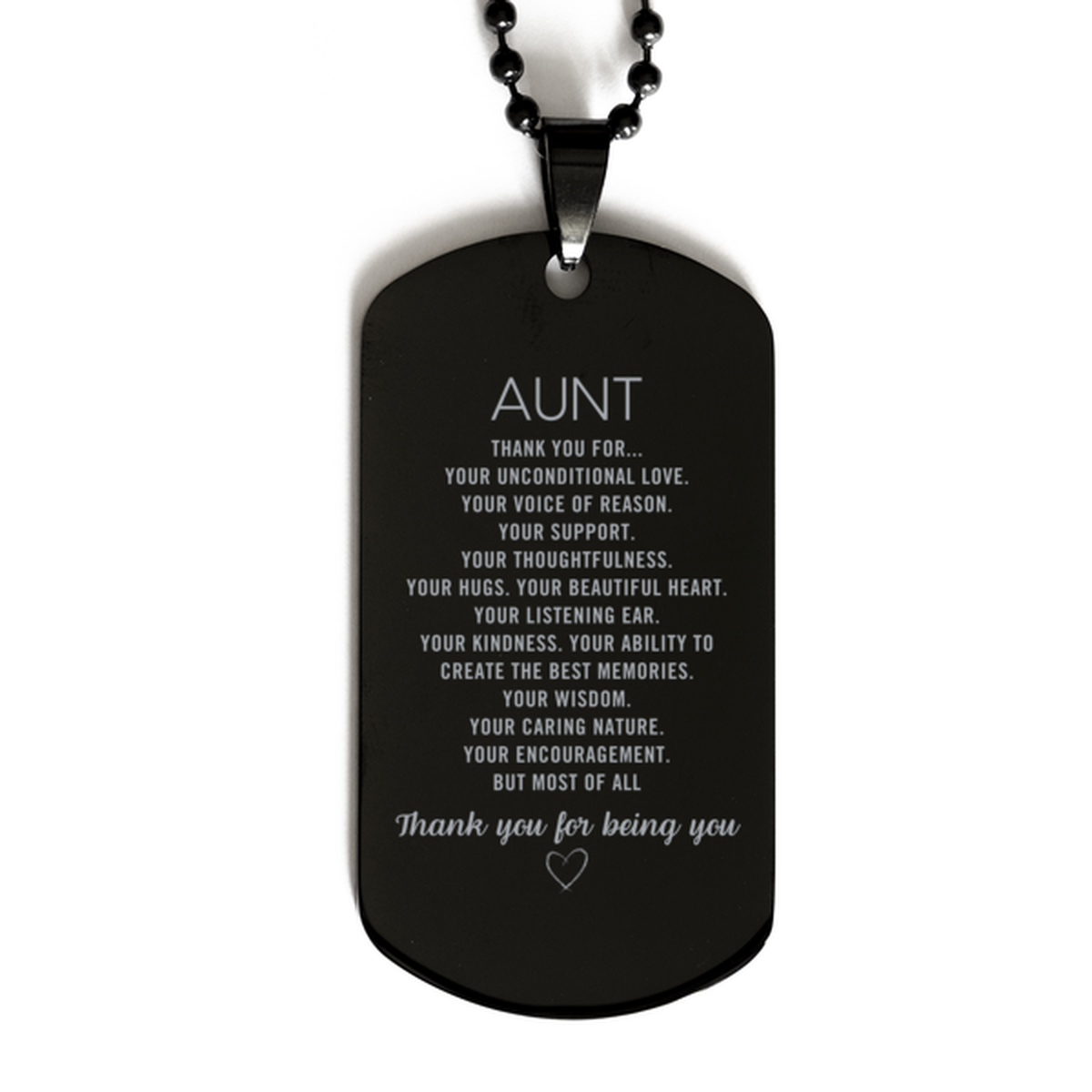 Aunt Black Dog Tag Custom, Engraved Gifts For Aunt Christmas Graduation Birthday Gifts for Men Women Aunt Thank you for Your unconditional love