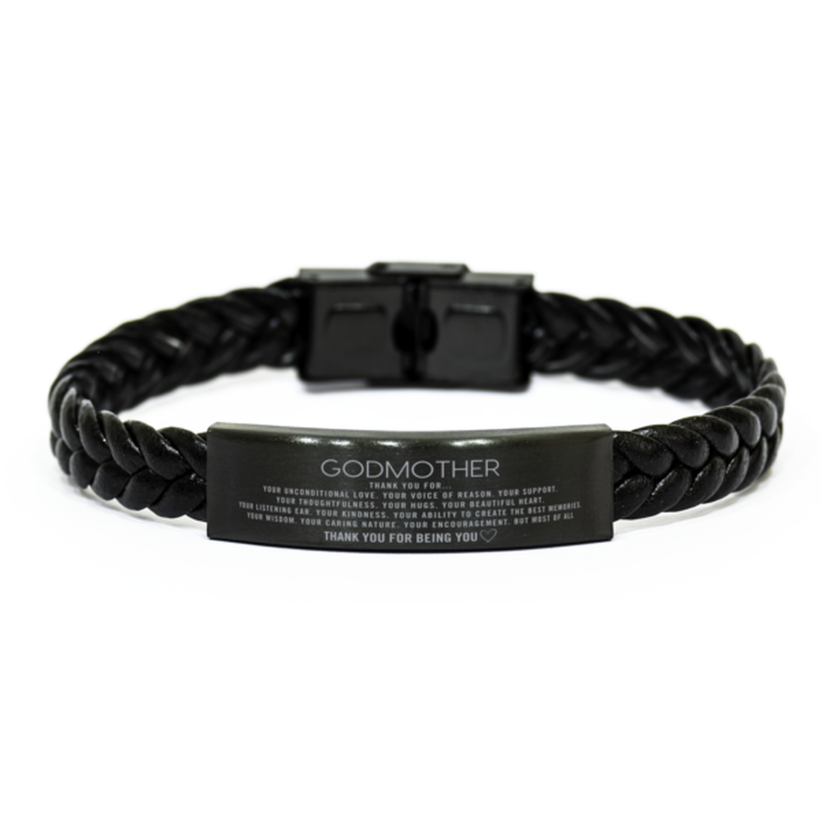Godmother Braided Leather Bracelet Custom, Engraved Gifts For Godmother Christmas Graduation Birthday Gifts for Men Women Godmother Thank you for Your unconditional love