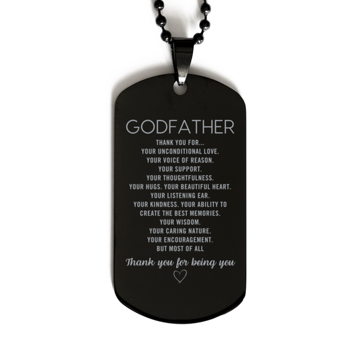 Godfather Black Dog Tag Custom, Engraved Gifts For Godfather Christmas Graduation Birthday Gifts for Men Women Godfather Thank you for Your unconditional love