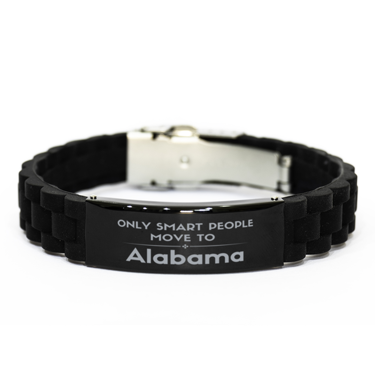 Only smart people move to Alabama Black Glidelock Clasp Bracelet, Gag Gifts For Alabama, Move to Alabama Gifts for Friends Coworker Funny Saying Quote