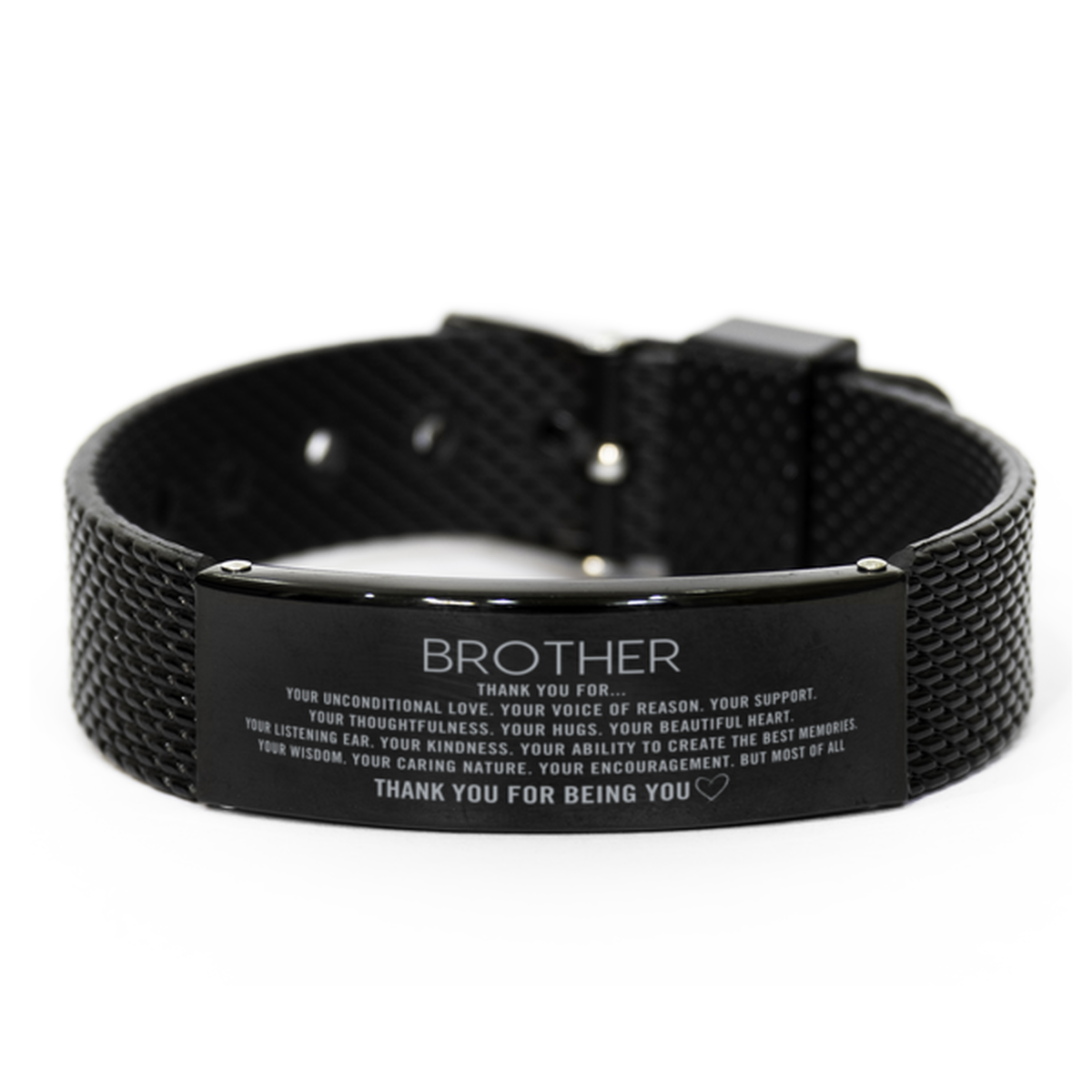 Brother Black Shark Mesh Bracelet Custom, Engraved Gifts For Brother Christmas Graduation Birthday Gifts for Men Women Brother Thank you for Your unconditional love
