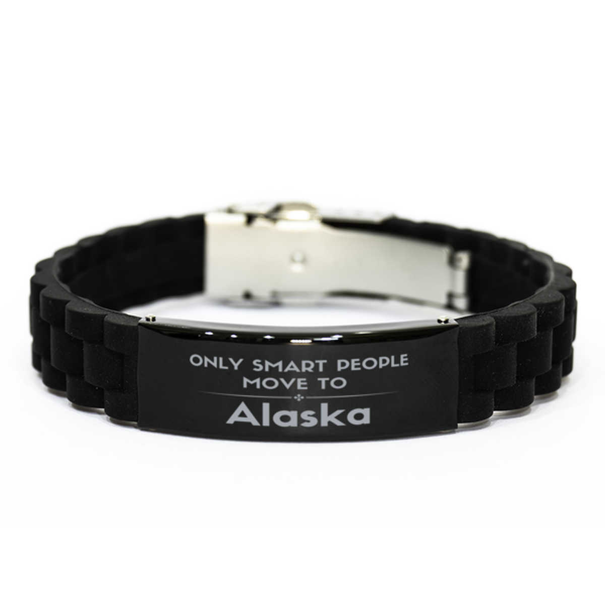 Only smart people move to Alaska Black Glidelock Clasp Bracelet, Gag Gifts For Alaska, Move to Alaska Gifts for Friends Coworker Funny Saying Quote