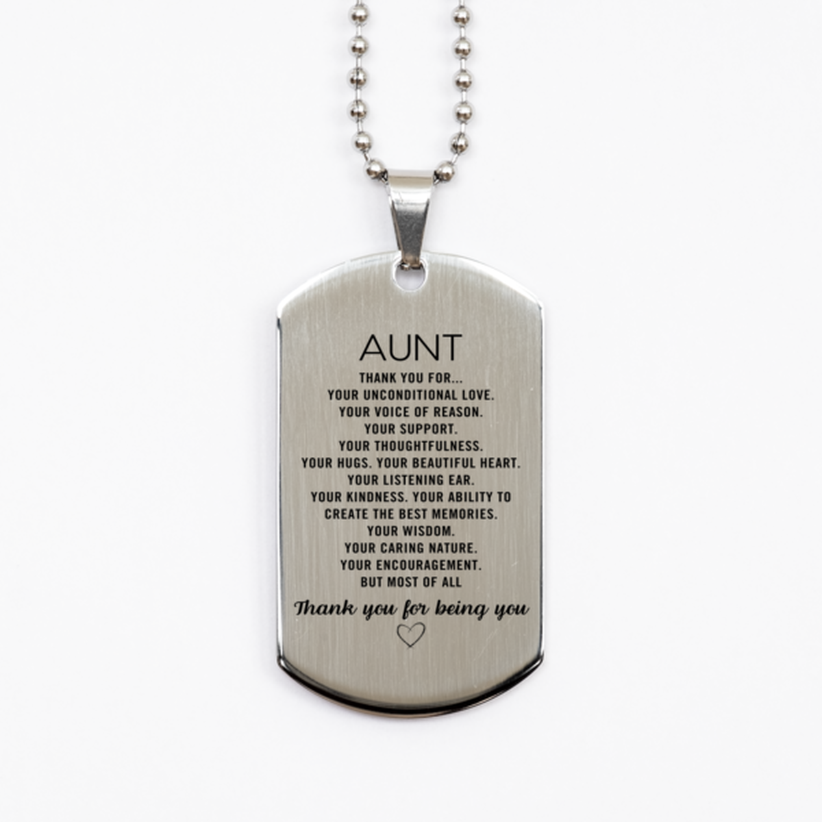 Aunt Silver Dog Tag Custom, Engraved Gifts For Aunt Christmas Graduation Birthday Gifts for Men Women Aunt Thank you for Your unconditional love