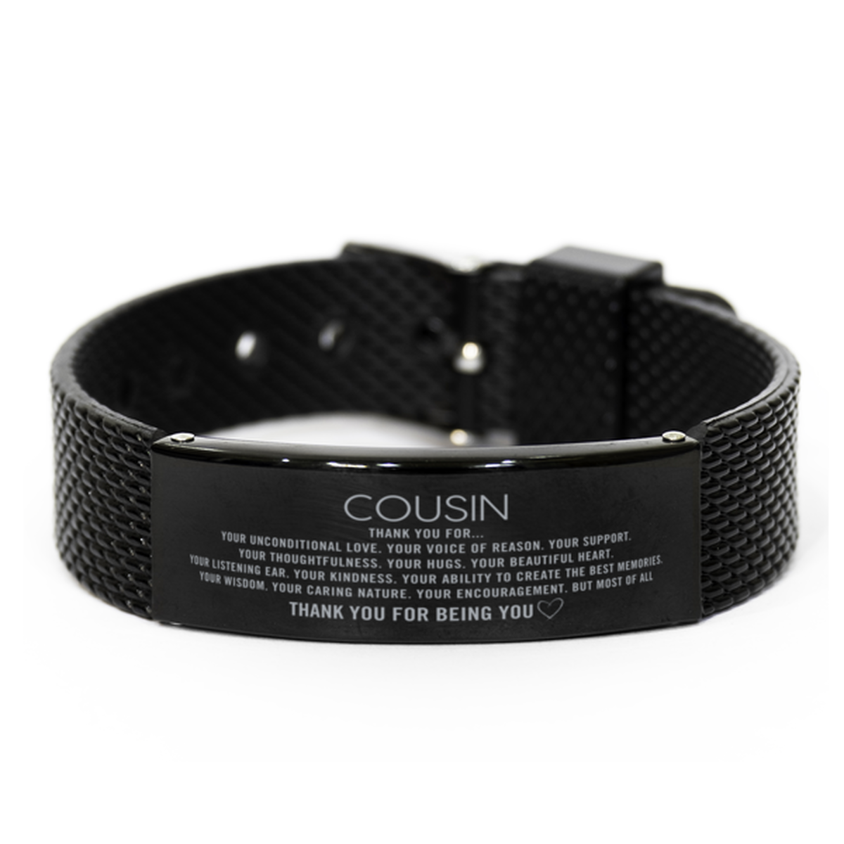 Cousin Black Shark Mesh Bracelet Custom, Engraved Gifts For Cousin Christmas Graduation Birthday Gifts for Men Women Cousin Thank you for Your unconditional love