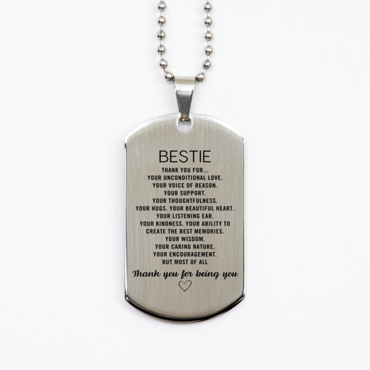 Bestie Silver Dog Tag Custom, Engraved Gifts For Bestie Christmas Graduation Birthday Gifts for Men Women Bestie Thank you for Your unconditional love
