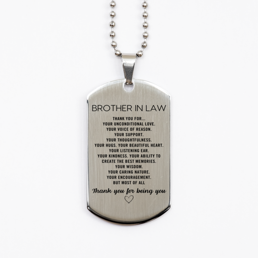 Brother In Law Silver Dog Tag Custom, Engraved Gifts For Brother In Law Christmas Graduation Birthday Gifts for Men Women Brother In Law Thank you for Your unconditional love