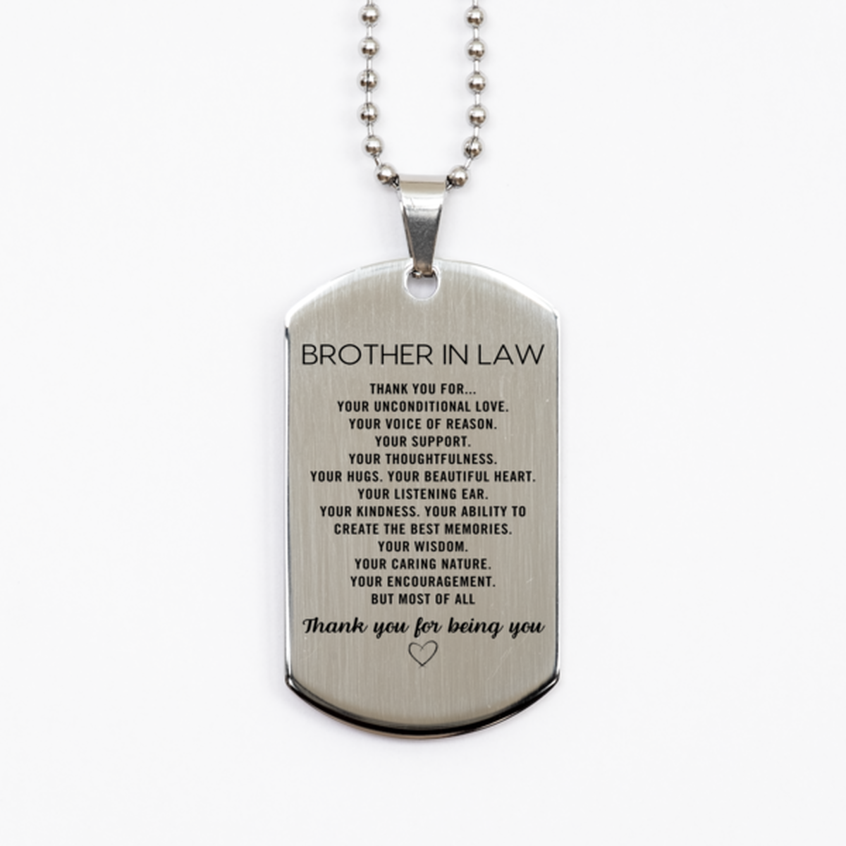Brother In Law Silver Dog Tag Custom, Engraved Gifts For Brother In Law Christmas Graduation Birthday Gifts for Men Women Brother In Law Thank you for Your unconditional love