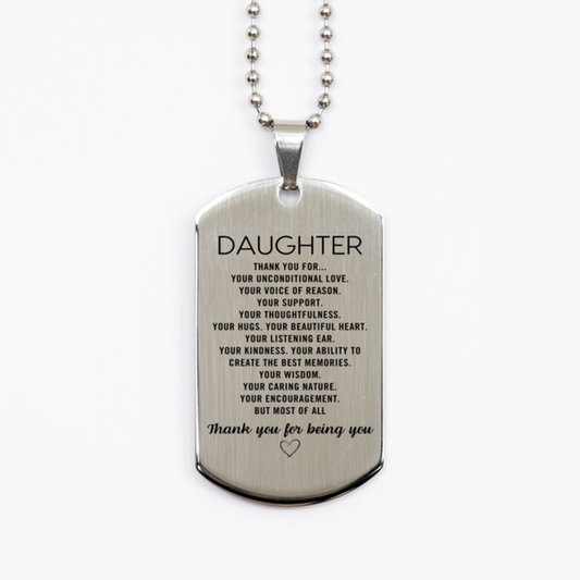 Daughter Silver Dog Tag Custom, Engraved Gifts For Daughter Christmas Graduation Birthday Gifts for Men Women Daughter Thank you for Your unconditional love