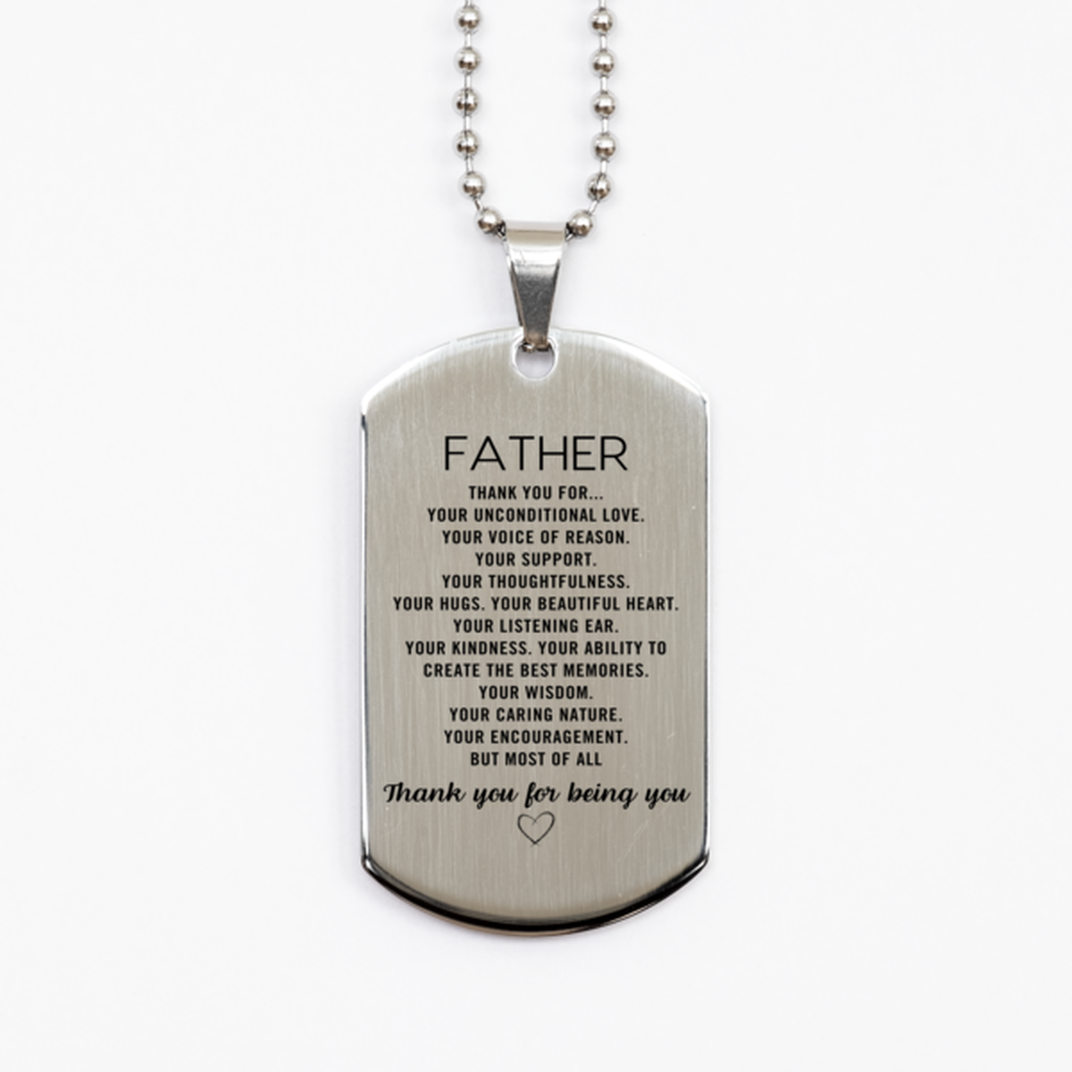 Father Silver Dog Tag Custom, Engraved Gifts For Father Christmas Graduation Birthday Gifts for Men Women Father Thank you for Your unconditional love