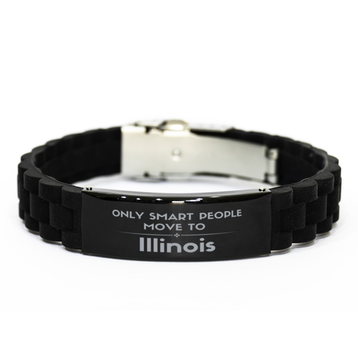 Only smart people move to Illinois Black Glidelock Clasp Bracelet, Gag Gifts For Illinois, Move to Illinois Gifts for Friends Coworker Funny Saying Quote