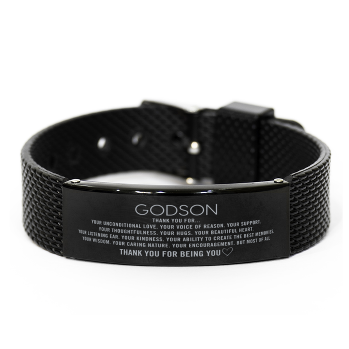 Godson Black Shark Mesh Bracelet Custom, Engraved Gifts For Godson Christmas Graduation Birthday Gifts for Men Women Godson Thank you for Your unconditional love